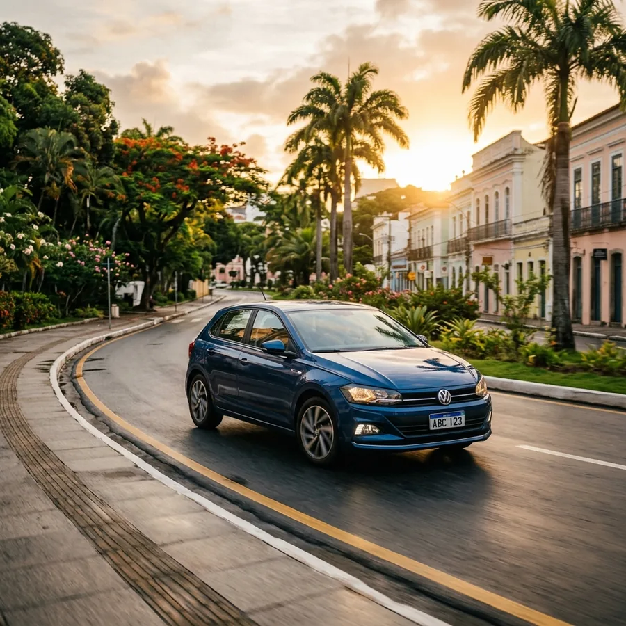 Cena ilustrativa de um carro estacionado em uma rua arborizada