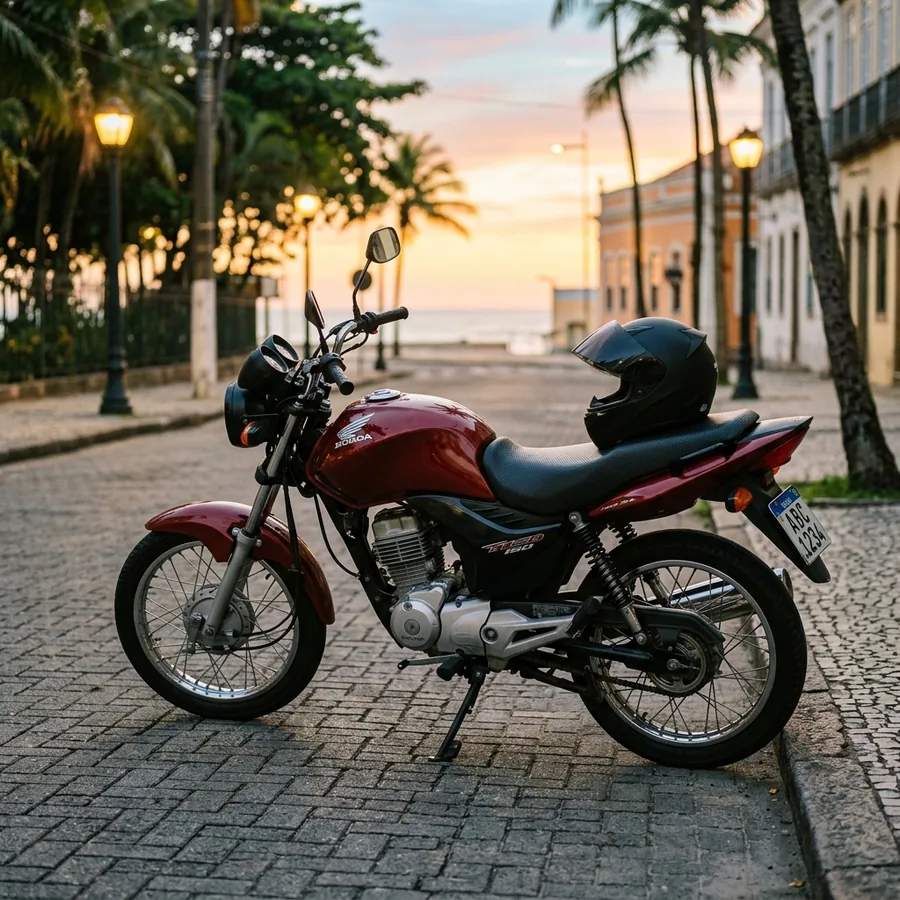Cena ilustrativa de uma motocicleta com capacete